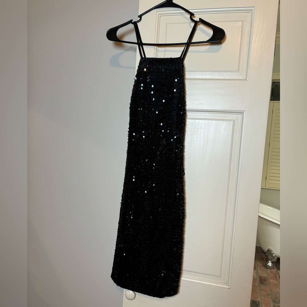 Express black beaded mini dress- small